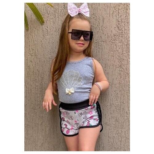 OPPERIAYA Little Baby Girl Clothing Vest and Shorts Casual Set Fashion Pearl Shell Sleeveless Tops and Printing Short Pants