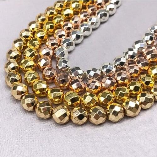 2/3/4/6/8/10mm Facted Natural Stone Beads Faceted Gold/Rose gold/Silvers Plated Hematite Beads For Jewelry Making Diy Bracelet