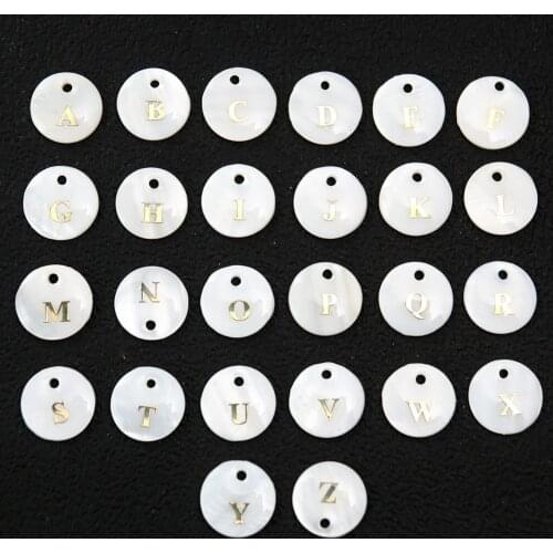 2PCS Natural Shell A-Z Alphabet Letter Charm Pendant Round Mother of Pearl Seashell Bead for DIY Jewelry Making Earings Necklace