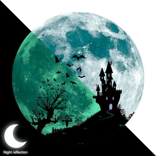 30cm 3D Halloween Luminous Wall Stickers Full Moon Witch Glow Wall Decor Luminous Moon Stars Glow In The Dark Stickers