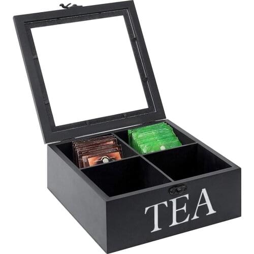 4 Cells Tea Case Bamboo Wood Tea Box Tea Coffee Storage Box Tea Caddy Storage Box Storage Holder Organizer For Kitchen Cabinets