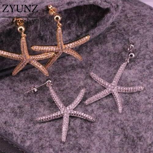 4 Pairs, Fashion Gold Silver Color Earrring for Women Crystal Hanging Jewelry Starfish Earrings Drop Earrings Delicate Gifts
