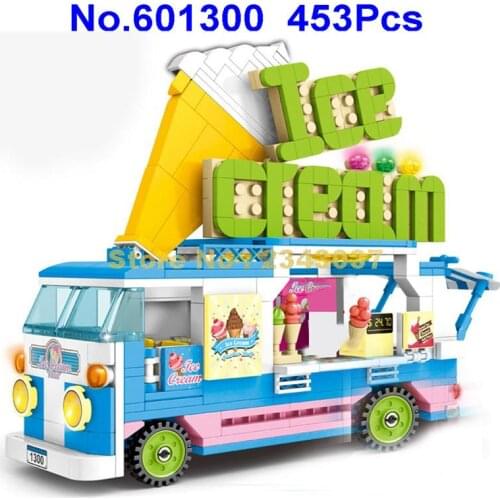 601300 453pcs Urban Multifunctional Ice Cream Van Shop Street Takeout Takeaway Car 3 Building Block Toy