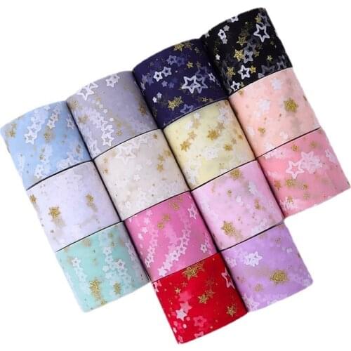 8cm 25yards Gilding Golden Star Tulle Ribbon Roll DIY Tutu Skirts Fabric Sewing Crafts Hair Ornaments Bowknot Soft Mesh Supplies