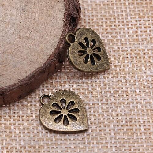 Free shipping 50pcs 18x15mm antique bronze Flowers peach heart charms diy retro jewelry fit Earring keychain hair card pendant