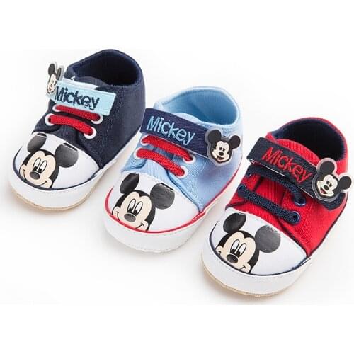Disney Four Seasons 0-1 Baby Shoes Soft Cartoon Mickey Hook Loop Baby Casual Shoes