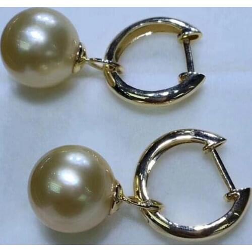 Elegant 10-11mm south sea round gold pearl earring 18k