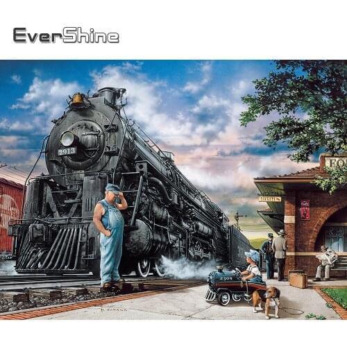 EverShine 5D Diamond Painting Fill Square Landscape Picture Rhinestones Diamond Mosaic Full Set Train Cross Stitch Home Decor