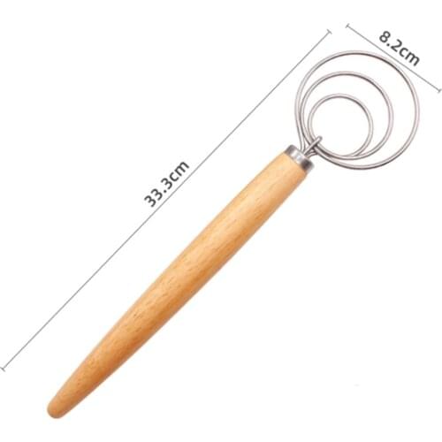 DIY Bread Tools Bake Accessories Manual Stainless Steel Coil Egg Beater Wooden Handle Agitator Dough Whisk Gadget Flour Mixer
