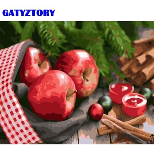 GATYZTORY Oil Picture By Numbers Apple Fruit Kits For Children Handpainted Food Landscape DIY Framed On Canvas Home Decor