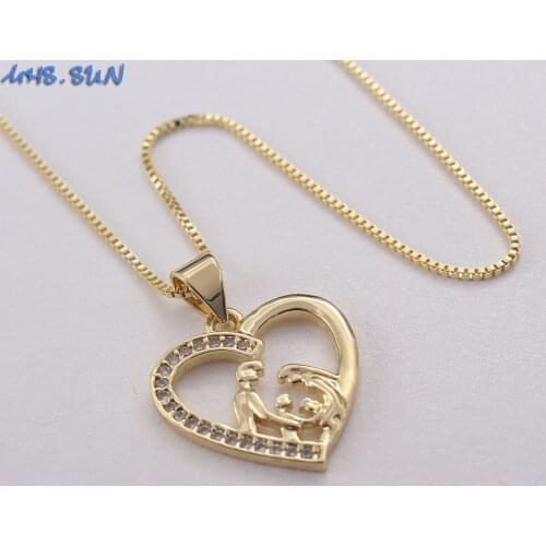 MHS.SUN Fashion Heart Zircon Pave Family Pendant Necklace Gold Color Chain Necklace Choker Jewelry Women Mothers Day Gift 1Pcs
