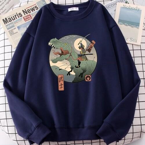 Jurassic Samurai Japan Comics Prints Sweatshirts Male Cartoons Fleece Hoody Creativity Fleece Hoodies New Oversize Pullover Men