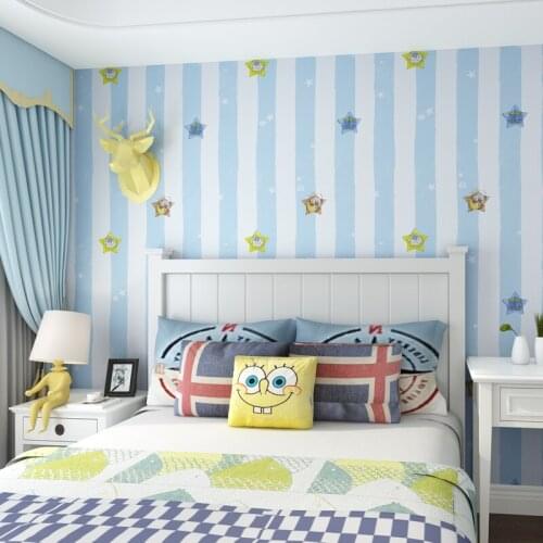 New Mediterranean blue vertical stripes cartoon little stars children room wallpaper teen boy girl background bedroom wall paper