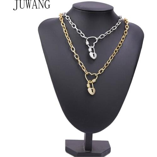 JUWANG O-chain Chokers Necklaces Fashion Jewelry Punk Style DIY Heart Lock Pendant Necklace For Woman Man Party Decoration