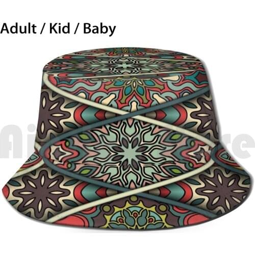 Asian Trend Ii Bucket Hat Adult kid baby Beach Sun Hats Indian Mandala Pattern Colorful Classy Chic Pretty Meditation Spa