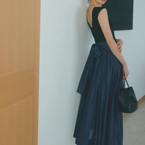 Japan Style O Neck Backless Sleeveless Dress Back Bow Lace-up Slim Waist Big Swing Robe Temperament Knit Patchwork Vesstidos