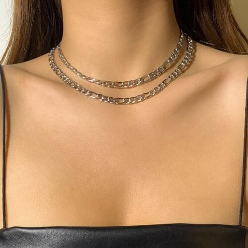 Punk Simple Hollow Geometric Chain Clavicle Chain Cold Wind Cross Chain Combination Necklace European and American Style Jewelry