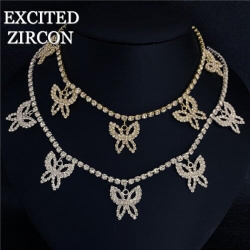 Luxury Fashion Rhinestone Crystal Butterfly Necklace Woman Wedding Bride Sweet Jewelry Accessories Girl Party Necklace Gift