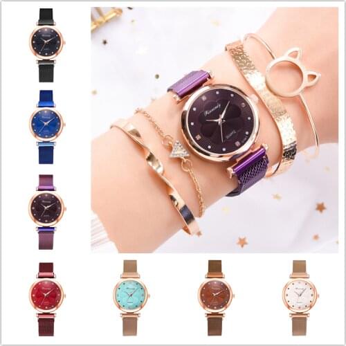 Luxury womens bracelet stone watch female magnet buckle simple casual watch flower dial alloy mesh belt quartz watch