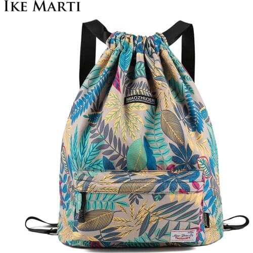 IKE MARTI Drawstring Backpack Women String Bag with Shoe Pocket Sackpack Water Resistant Nylon Yoga Gym Shopping Sport Backpacks