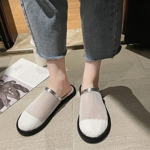 Women Beach Sandals Korean Style Girls Summer Shoes Slippers Slip on Ladies Fashion Slides Female Flat Sandals Black White Beige