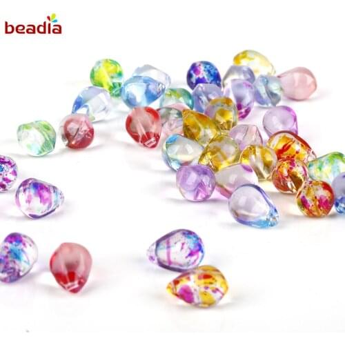 5pcs Lampwork Glass Czech Beads Drop Gradient Color 13mm x 10mm, Hole: 2mm, Waterdrop Beads for Jewelry Making DIY Ear Handmade