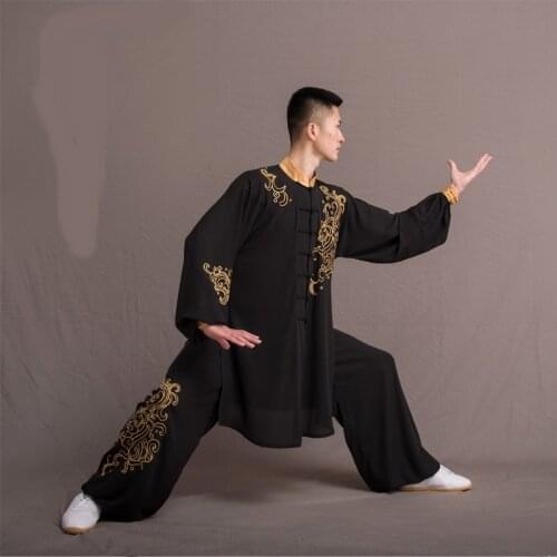 Tai Chi Clothing 2019 New Arrival Embroidery Black Performance Wushu Uniform Men Kung Fu Outfit Male Tai Chi Uniform FF2253