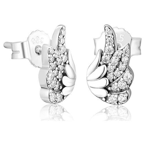 Majestic Feathers Stud Earrings with Clear CZ 100% 925 Sterling-Silver-Jewelry Free Shipping