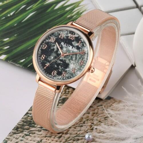 Womens Quartz Watches Delicate Stainless Steel Watch Band-Pink Round Shape Small Dial Quartz Watches for Girls