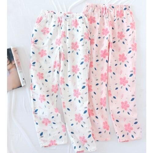 Pure Cotton Gauze Womens Pajama Pants Thin Casual Summer Home Trousers Loose Air-conditioning Pants Pantalones De Pijama Mujer