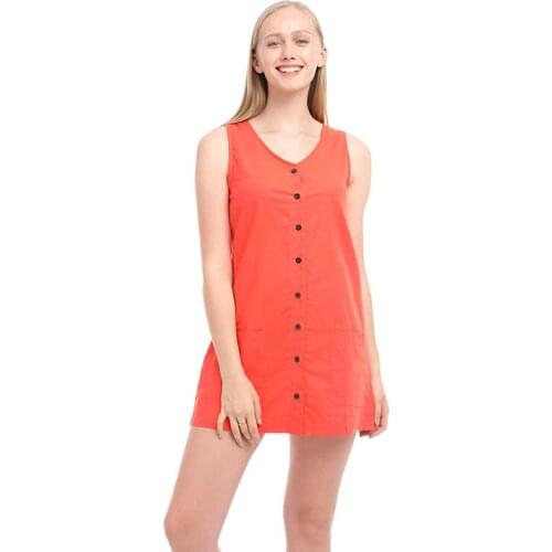 Women Summer Dress 2021 Vintage Orange Sundress Boho Style Sexy Dress Mini Button Pockets Solid Beach Dress Female