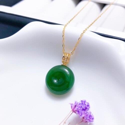 SHILOVEM 18k yellow gold real Natural green Jasper pendants no necklace fine Jewelry women wedding Christmas gift yzz1414788by