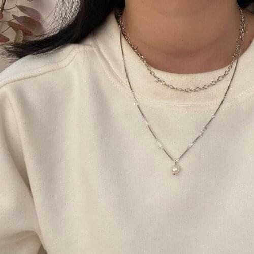 TIMEONLY Simple 2 Pieces/set Waterdrop Imitation Pearl Pendant Necklaces for Women Ladies Retro Small Linked Chain Necklace