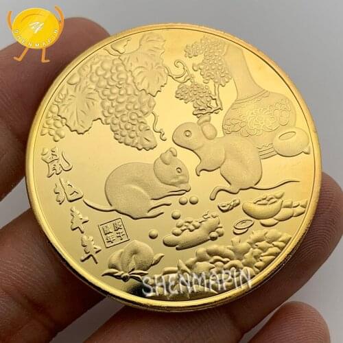 2020 Gold Mouse Sends Blessings Commemorative Coin China Fu Coins Collectibles Zodiac Lucky Rat Coins New Year Christmas Gift
