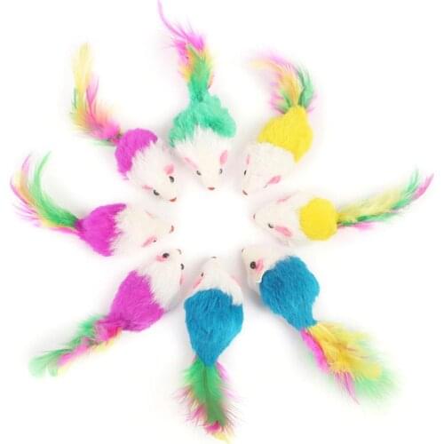 1PC Cute Soft Fleece False Mouse Cat Toys Colorful Feather Funny Playing Toys For Cats Interactive Ball Cat Toy