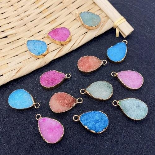 2 Pieces of Natural Crystal Pendants Colorful Drop-shaped Electroplating Process DIY Charm Necklace Jewelry Making Supplies