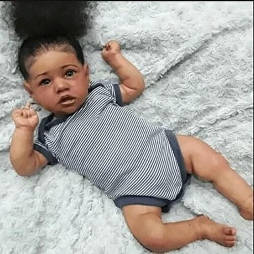 2021 22" African American Reborn Baby Doll Girl With Crooked Mouth Handmade Full Silicone Body Doll Adorable Toy Birthday Gift