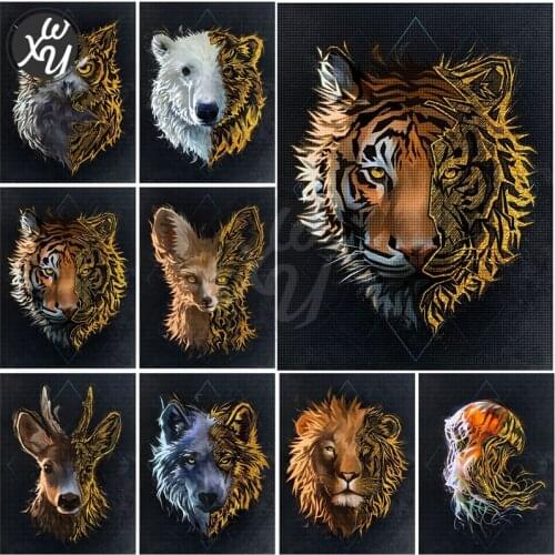 Diy Diamond Painting Cross Stitch Line Deer Tiger Fox Full Square Round Diamond Embroidery Drill Animals Pictures of Rhinestones