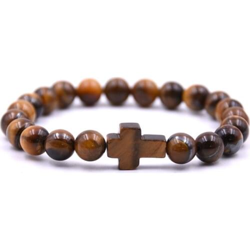 The latest fashion charm natural stone cross bracelet faith black frosted lucky beads bracelet handmade men and women prayer