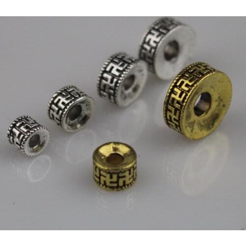 20pcs/lot Buddhism Carved Wheel Bead Charm 6 8 10 12mm Round Alloy Prayer Beads Space rDecoration Accessories DIY Jewelry Making