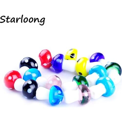 15pcs/string colors mixed 15*20mm mushroom shape beads lampwork glazed glass beads for bracelet necklace DIY jewelry making