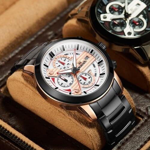 SWISH Brand Design Watch Men Sports Chronograph Quartz Wrist Watch Waterproof Stainless Steel Business Clock Relogio Masculino