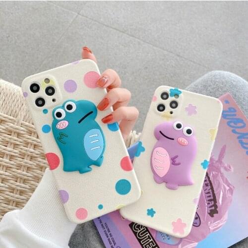 3D Cute Cartoon Dinosaur Phone Case For iPhone 12 11 Pro X Xr Xs Max Soft TPU Lambskin Back Cover For iPhone 7 8 Plus Fundas