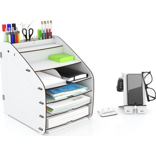Design OTTO White Office Desk Organizer with Pen Holder - File Rack for Office Accessories - A4 - Letter Paper - Stationery