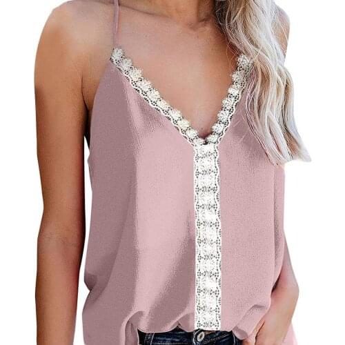 Camisole Sling Comfortable Lace Stitching Ladies Summer V-neck Sleeveless Camisole for Outdoor