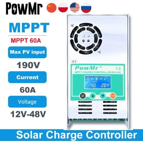 PowMr MPPT 60A Solar Charge and Discharge Controller 12V 24V 36V 48V for Max 190V PV Input LCD Lead Acid Lithium Battery Charger