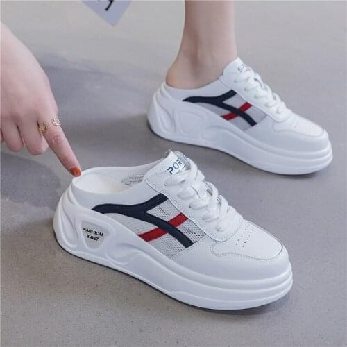 Fashion Sneakers Women New Genuine Leather Mesh Spring/Autumn Slippers Platform Handmade Slip-On Casual Shoes Zapatos De Mujer