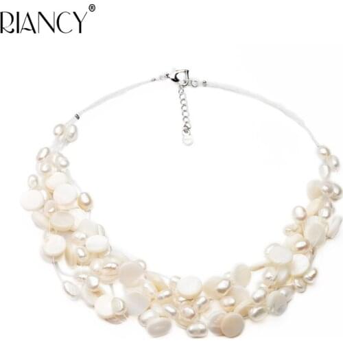 Fashion shell Necklace Natural freshwater white Pearl Choker manual Weaving Baroque for Women Bohemian style Pearl Necklace