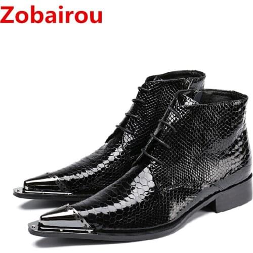 Genuine Leather Fashion British Style Mens Oxfords Boots Round Toe Square High Heels Mens Cowboy Boot Styles Military Boots