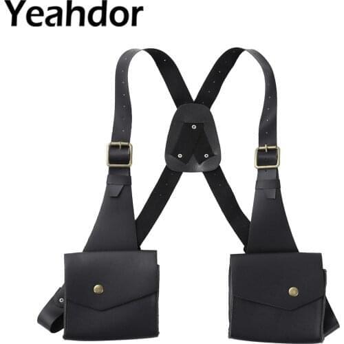 Steampunk Medieval Shoulder Harness Bag Vintage Leather Holster Phone Case Wallet Double Pocket Holster Viking Costume Purse Men